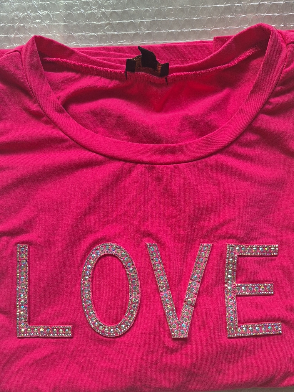 Ontwelfth Rhinestone LOVE Graphic Barbiecore Tee
